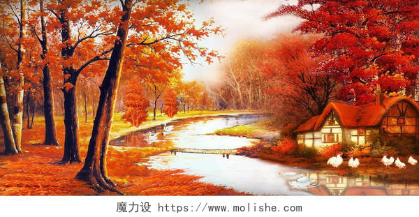 秋天秋季风景油画背景